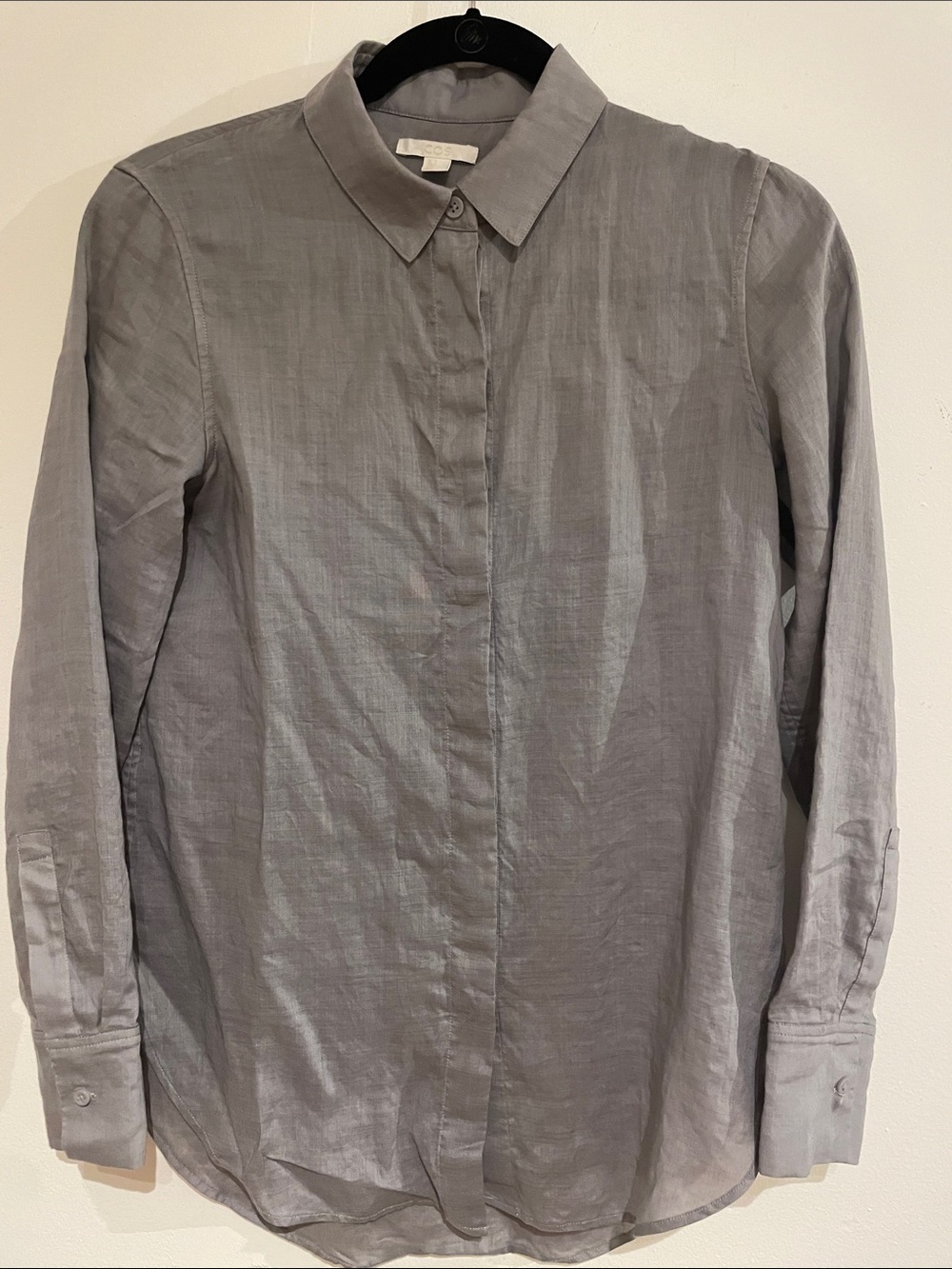 COS Grey Long-Sleeve Hidden-Placket Button-Down Blouse